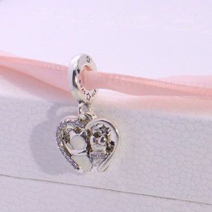 Pandora Cats & Hearts Dangle Charm sterling silver two cats
